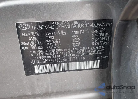 2017 Hyundai Santa Fe Sport 2.4L from USA, damaged, VIN 5NMZU3LB6HH031548